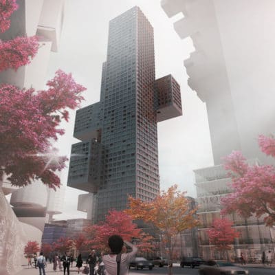 Les nordistes dessinent le ciel de Séoul (projet de BIG) Cross Tower Big 7 400x400
