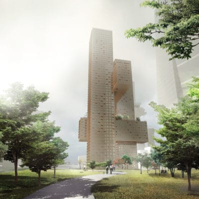 Les nordistes dessinent le ciel de Séoul (projet de BIG) Cross Tower Big 8 400x400