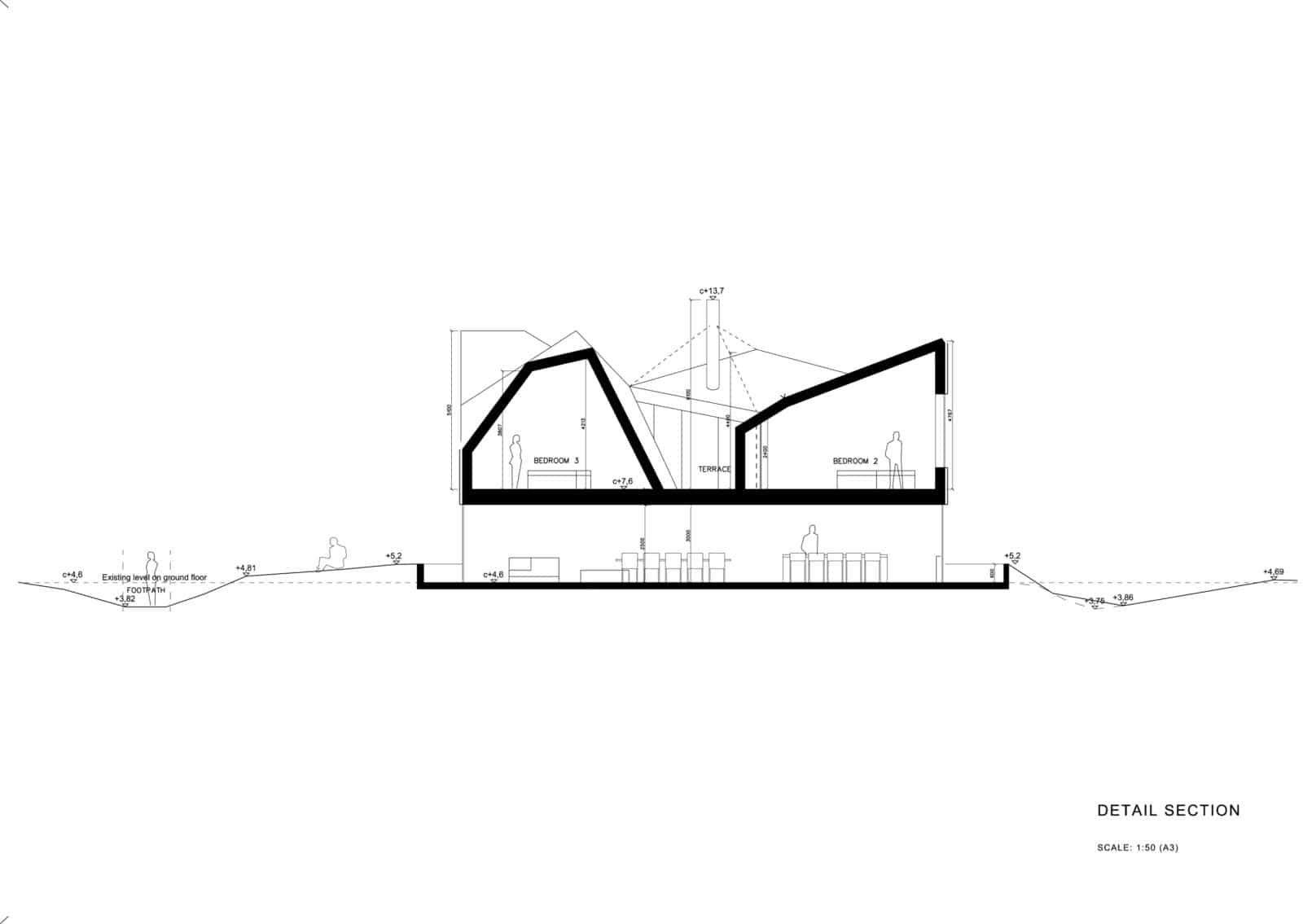 Dune House à Thorpeness par Jarmund/Vigsnaes Arkitekter 4 Long Section Grey 1