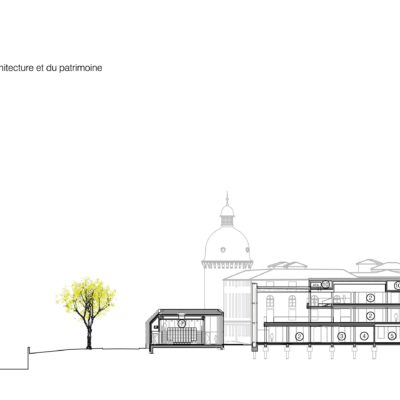 La Passerelle à Trévoux par Pierre Vurpas et Associés Architectes. Coupe Longitudinale 400x400