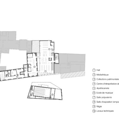 La Passerelle à Trévoux par Pierre Vurpas et Associés Architectes. Plan Niveau 1 400x400