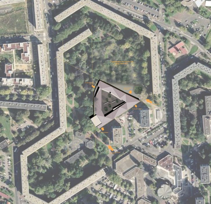 Groupe scolaire de la Fauconnière à Gonesse par Spirale Architecture Groupe Scolaire Fauconniere Gonesse Spirale PLAN MASSE 727x700