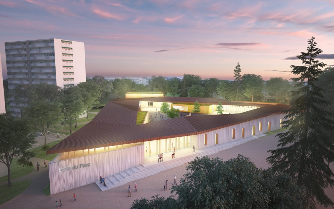 Groupe scolaire de la Fauconnière à Gonesse par Spirale Architecture Groupe Scolaire Fauconniere Gonesse Spirale Perspective 1116x700