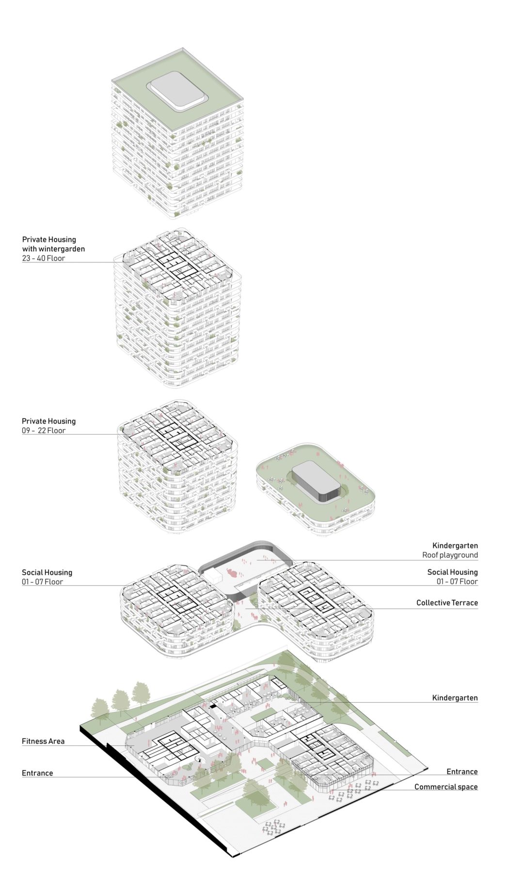Iccoon in Frankfurt-am-Main von Mecanoo Architecten Tour Grand Central Francfort Main Mecanoo Axonometrie Logement 1046x1800