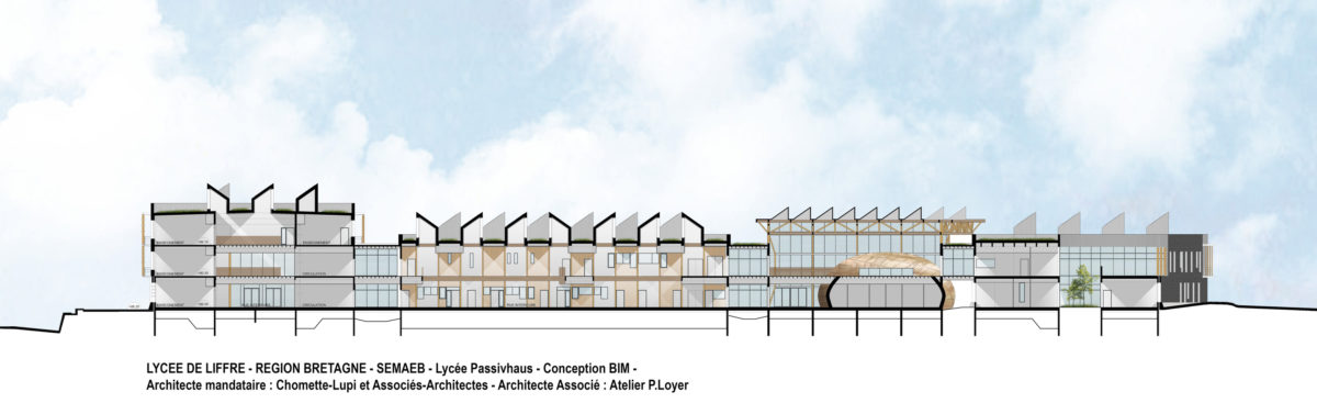 Lycée de Liffré par Chomette-Lupi et Associés - Architectes Lycee Liffre Chomette Lupi Coupe Batiment GDEF Est 1200x367