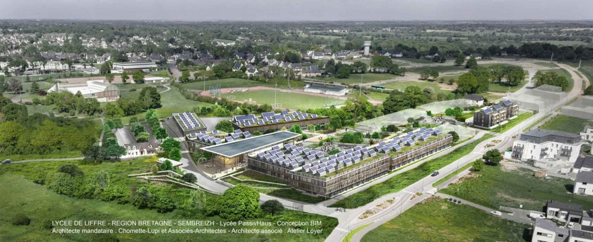 Lycée de Liffré par Chomette-Lupi et Associés - Architectes Lycee Liffre Chomette Lupi Vue Aerienne 1200x490